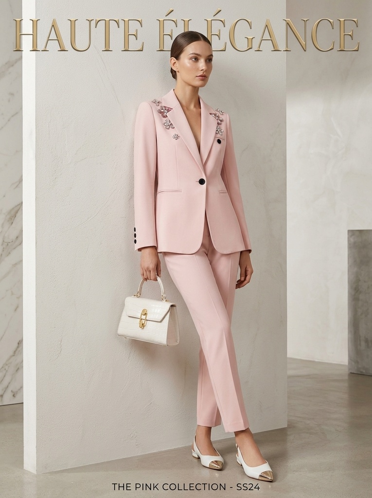 [o18] Pastel Pink Floral  Blazer Set