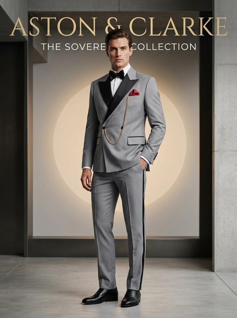 [texedo1] Slate Gray Gold-Chain Tuxedo
