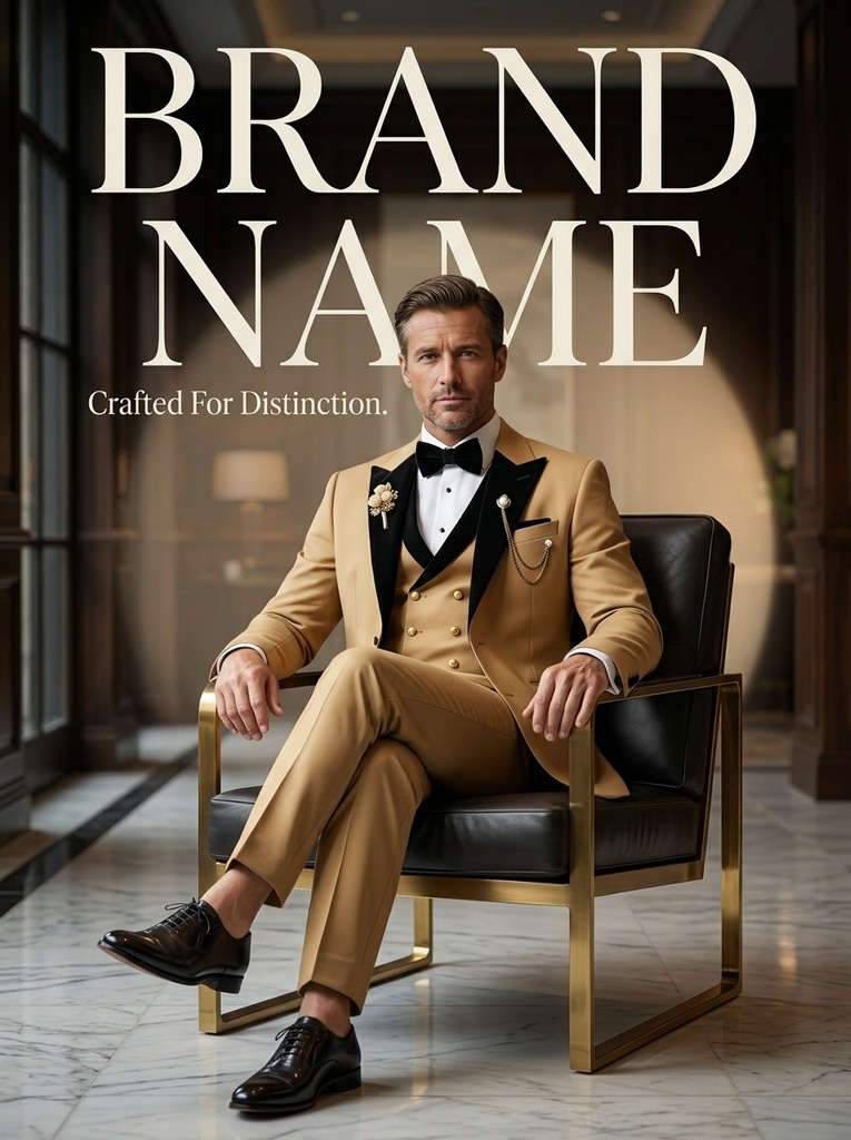 [tuxedo6] Tan Gold Contrast Peak Lapel 3-Piece Tuxedo