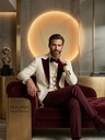 Premium Cream & Burgundy Smoking Jacket Suit