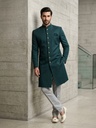 Urban Teal Textured Groom's Sherwani