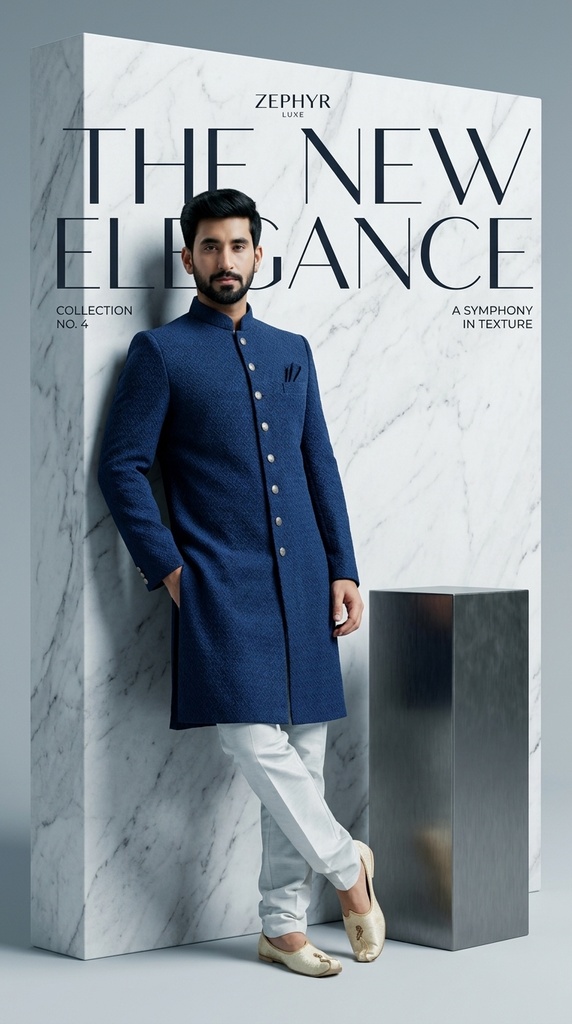 [sher] Chic Navy Blue Editorial Jodhpuri Sherwani