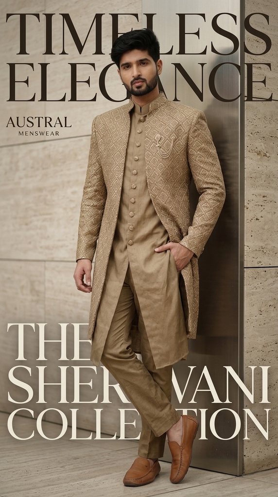 [sherw] Beige Gold Diamond Embroidered Indo-Western Sherwani
