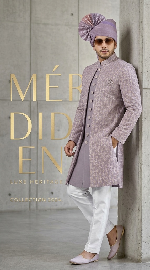 [sh] Dusty Orchid Lattice-Pattern Tailored Sherwani