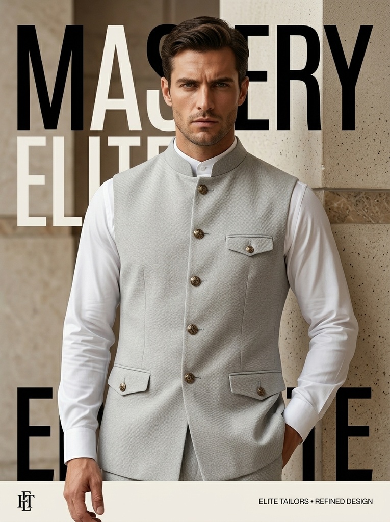 [sadri] Silver Gray Textured Tailored Sadri