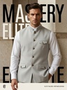 Silver Gray Textured Tailored Sadri